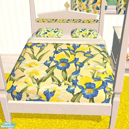 Sims 2 — Yellow Iris Bedframe by Betsy4arts — This bedframe goes with my set. It has white wood with a colorful yellow