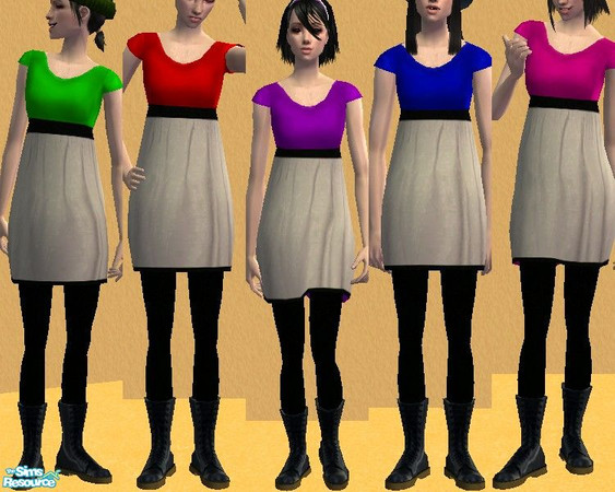 Sims 2 — Summer In Doc by May182 — Set of 5 dresses with Doc Martens based on JenFold\'s Mesh \"Stompy Boots