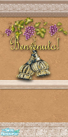 Sims 2 — Italian Stucco Kitchen Wall 4 by Nikki041498 — This wall features a Wine bottle Stencil and the word