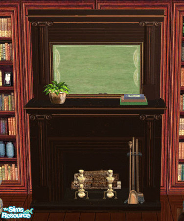 Sims 2 — Reading Room in Blue Fire Place by lisa9999 — Dark oak fireplace.