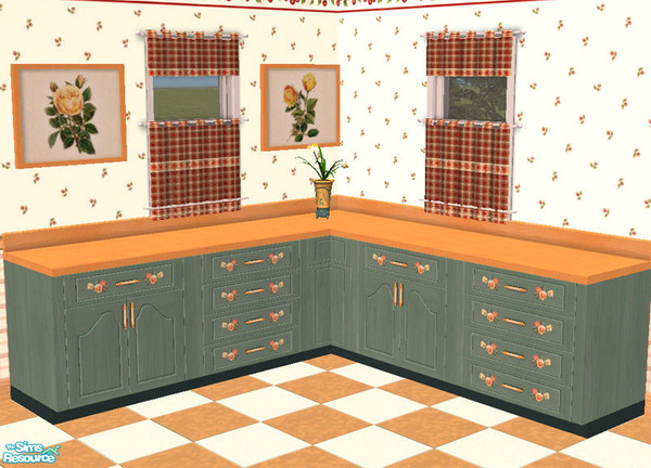 Sims 2 — Country Flowers Kitchen - counter top by TSR Archive — Country flowers light wood counter top. Works for two