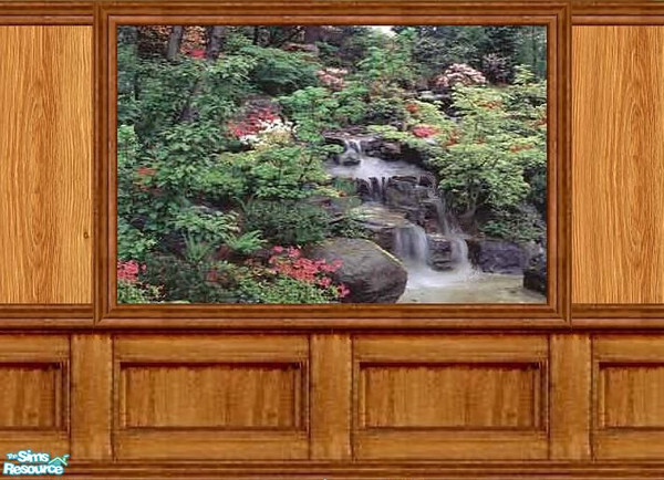 Sims 2 — Waterfall Picture Set by Lorah — Amagine a Sims familyroom using 1, 4 and paneling to make the picture seen in
