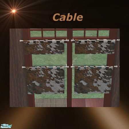 Sims 2 — Country cowhide curtains by cablebabee — cow hide curtains 