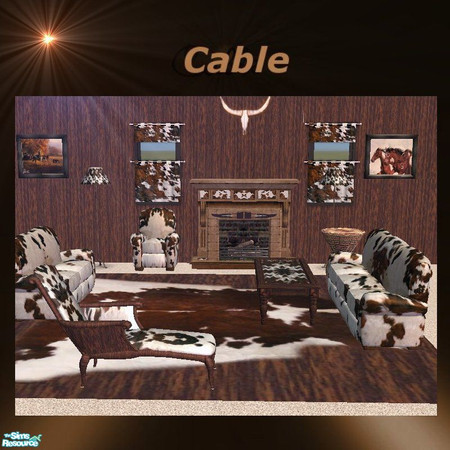 Sims 2 — Cables Country Cow Hide Livingroom by cablebabee — To give that all over country feel the cow hide livingroom to