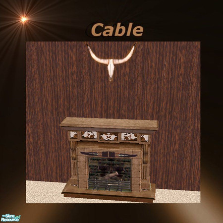 Sims 2 — Country cowhide fireplace by cablebabee — fireplace with mounted bull horns