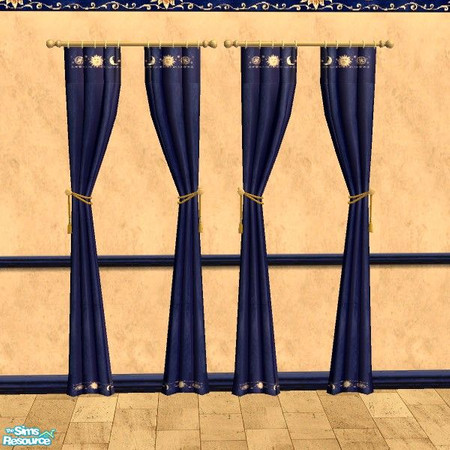 Sims 2 — Celestial Curtains by Bitzybus — Dark blue decorated curtains to go with the set.
