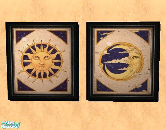 Sims 2 — Celestial Paintings by Bitzybus — Moon and sun paintings to go with the set.