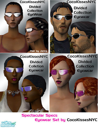 Sims 2 — Spectacular Specs Collection by oldmember_CocoKissesNYC — A set of 4 high gloss shades for that stylish sim in