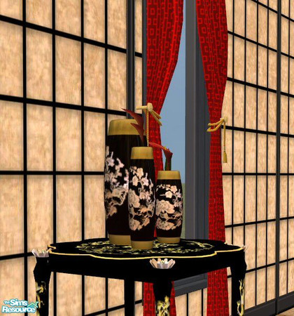Sims 2 — Oriental Porcelain Vases by Nikki041498 — Black porcelain vases with Mother of Pearl inlays and gold trim.