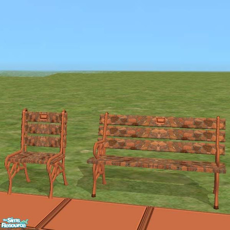 Sims 2 — Flagstone Chair & Bench by buntah — This is the chair and bench for my Outdoor Pool & Barbecue set.