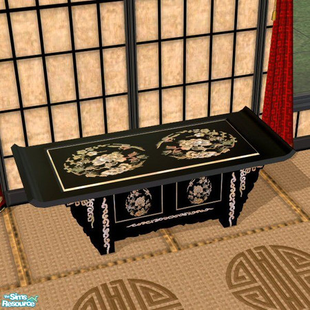 Sims 2 — Oriental Tea Table Base by Nikki041498 — Black lacquer with scads of Mother of Pearl accents. Top available
