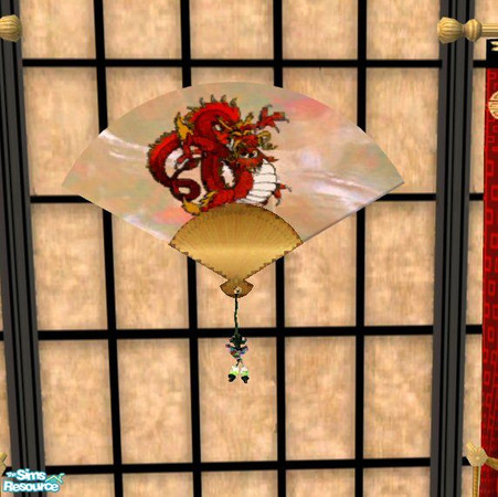 Sims 2 — Oriental Wall Fan by Nikki041498 — Mother Of Pearl provides a beautiful background for the Chinese red Dragon.