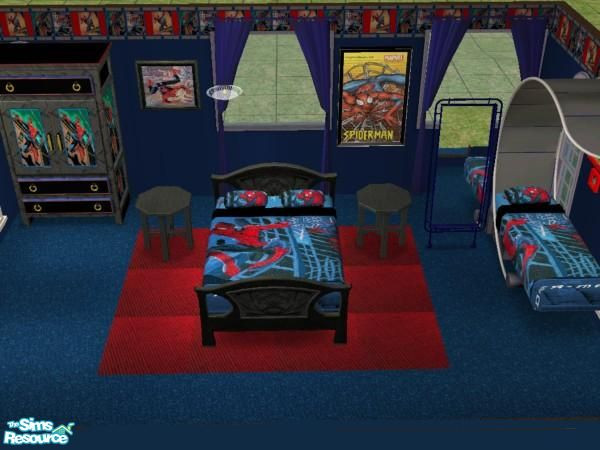 Sims 2 — Spiderman Bedroom Set by jeyca — Your sim boys will enjoy this one! Set includes: single and double bed frames,