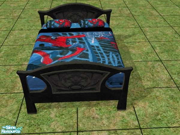 Sims 2 — Black Frame-Double Bed by jeyca — Part of the Spiderman Bedroom Set for boys/teens.