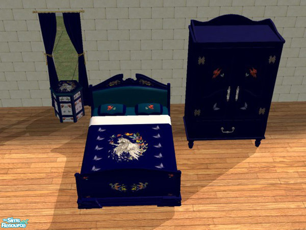 Sims 2 — Dark Design's Dark Butterfly Set by Dark_Design — Five Piece Set In Navy Blue 1: Bed Frame 2: Bedding 3: Dresser