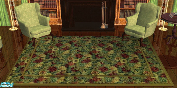 Sims 2 — Green Reading Room Area Rug by lisa9999 — Plushy green floral area rug.