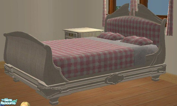 Sims 2 — White Wood Bedframe by SSilver — Part of the Pink Gingham Bedroom.