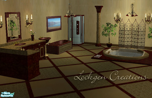 Sims 2 — Italian Marble Bathroom by lockgen — Gold and Burgandy marble bring this bath a remarkably Luxurious feel.