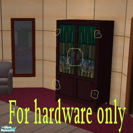 Sims 2 — gun cab -hardware by MicL2U — This is only a darker gun metal accessory to the Gun Cabinet. Not required but