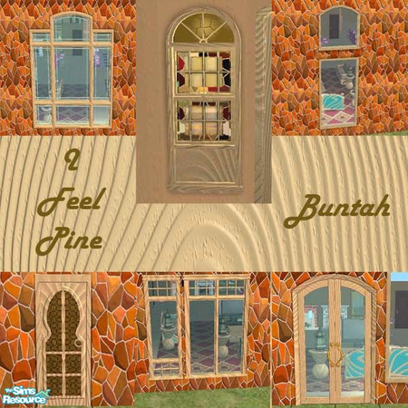 Sims 2 — I Feel Pine by buntah — This pine wood set includes both two story windows, a double door, a single door, a