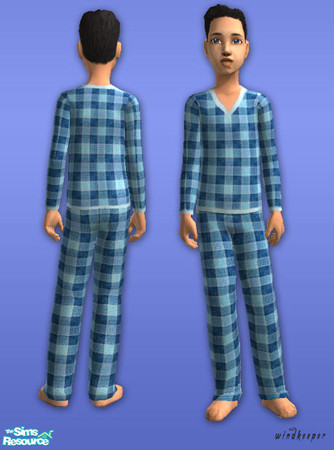 Sims 2 — Boys blue plaid pajamas by TSR Archive — Boys blue plaid pajamas