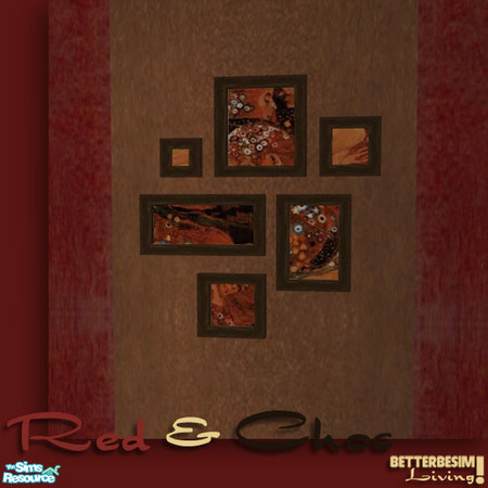 Sims 2 — Red & Choc Livingroom set, Painting by BetterbeSim — Gustav Klimt, Roughwater, cut into pieces. Created by