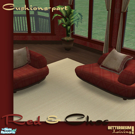 Sims 2 — Red & Choc Livingroom set, Chair and lou by BetterbeSim — Chair and lounger with a red pattern and