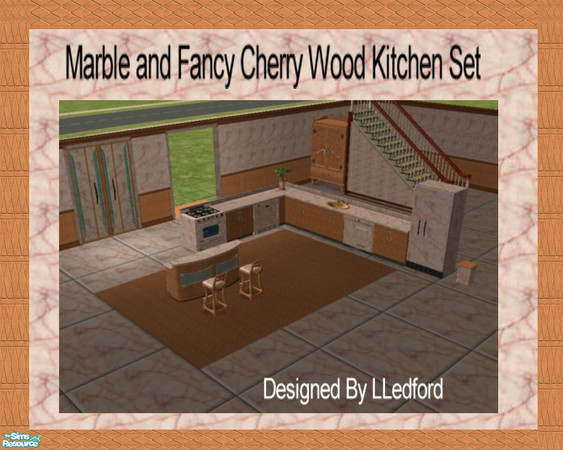 Sims 2 — Marble and Fancy Cherry Wood Kitchen Set by lledford — Marble and Fancy Cherry Wood Kitchen Set. The complete
