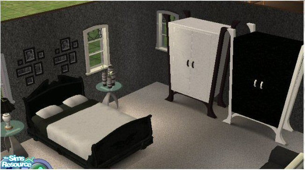 Sims 2 — DGEM's Black and White Bedroom Set by dangerusgem — Set includes: Black and white bedspread, White Armoire,