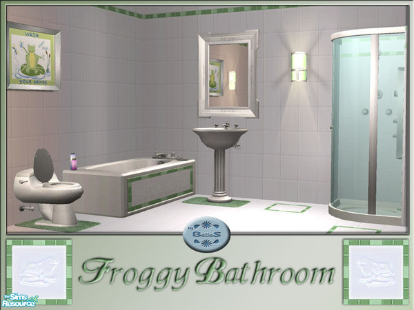 Sims 2 — Froggy Bathroom Set by oldmember_Belles — Bathroom set with brushed chrome plumbing and matching froggy tile