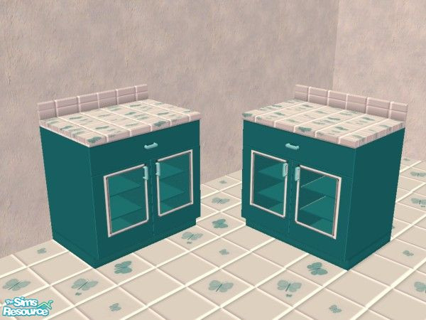 Sims 2 — Green Butterfly Counter by Bitzybus — White tile counter top decorated with butterflies and green bottom with