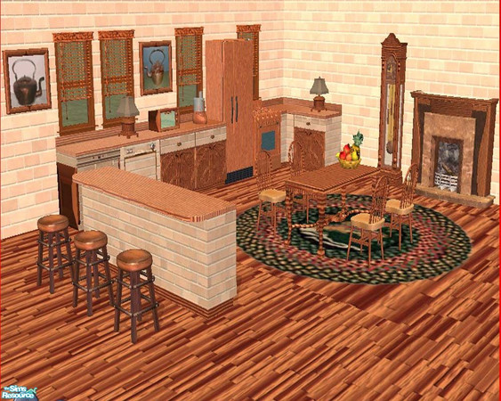 Sims 2 — Country Copper Kitchen by buntah — This set includes counter/countertops/island, stove, fridge, dishwasher,