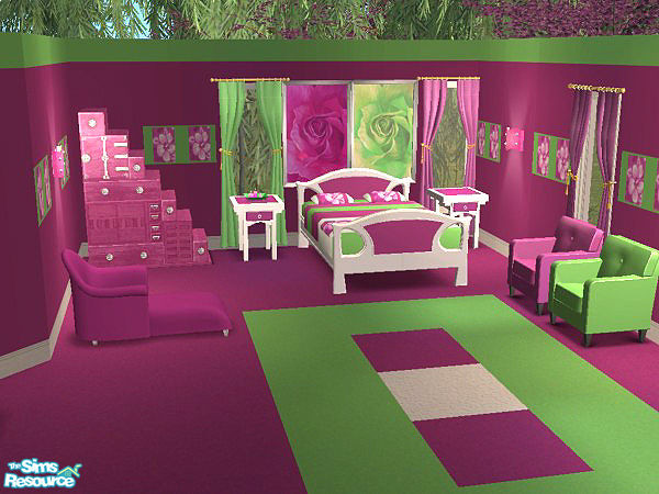 Sims 2 — Pink & Lime Spring Collection by miss_beki — As the name suggests, this is my Pink & Lime Spring Bedroom