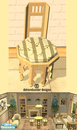 Sims 2 — Dining Chair Pad- Stripe- Serene Woods by dotcombuilder — Dining Chair Pad with stripes and twigs fabric.