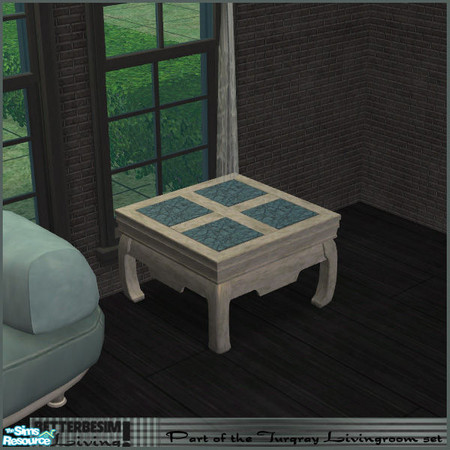 Sims 2 — Turqray-set, Coffeetable by BetterbeSim — Coffeetable from weathered wood with turqoise inlay. Created by
