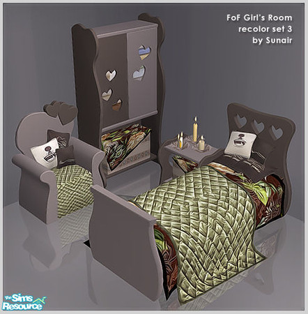 Sims 2 — FOF Girls Room - Recolor set 3 by Sunair — FOF Girls Room - Recolor set 3 (darkwood)