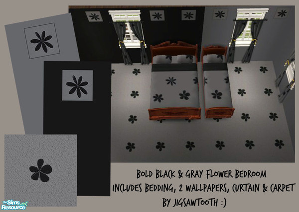 Sims 2 — Bold Black & Gray Flower Bedroom by jigsawtooth — Perfect for your depressed teen girls! Enjoy!