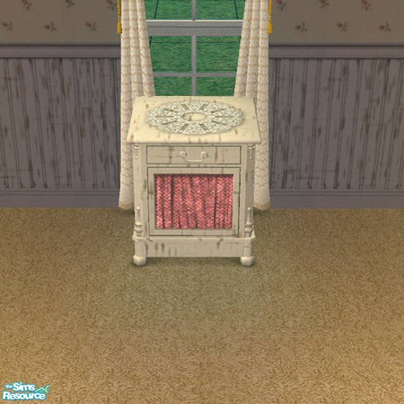 Sims 2 — Shabby Chic Endtable by Nikki041498 — Pickled finish with crackling to match the coffeetable. Fabric insert is
