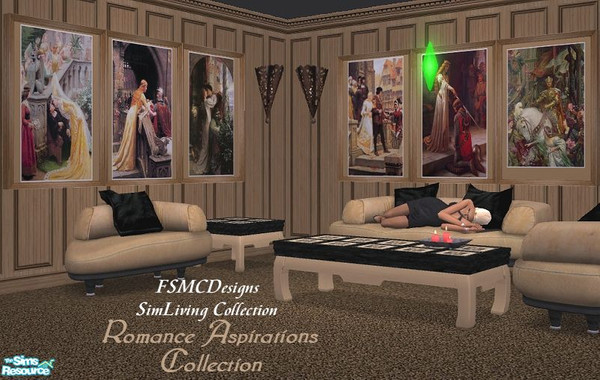 Sims 2 — FSMCDESIGNS Romantic Aspirations Art Col by FSMCDESIGNS — Here is a set of antique wood framed prints from 2 of