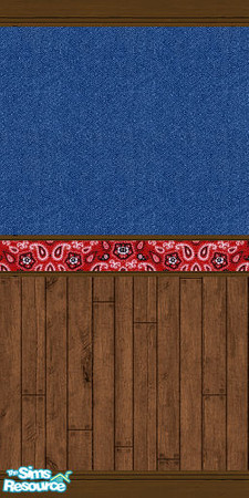 Sims 2 — Denim Wallpaper with Distressed Paneling by dotcombuilder — Denim wallpaper with distressed paneling and bandana