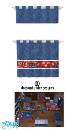Sims 2 — Curtains- Little Cowpoke by dotcombuilder — Curtains in denim with bandana trim. Coordinates with my Little