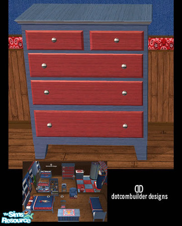 Sims 2 — Dresser- Blue and Red by dotcombuilder — Dresser in blue and red stained wood. Coordinates with my Little