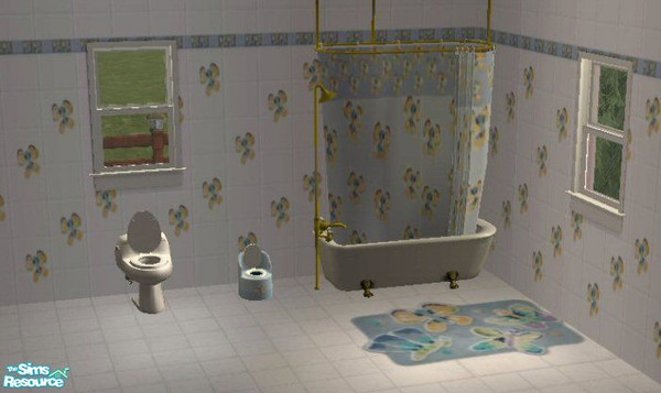 Sims 2 — Butterfly Bathroom by SSilver — This set is inspired by a set found at Kohl's. Included in the set is a shower