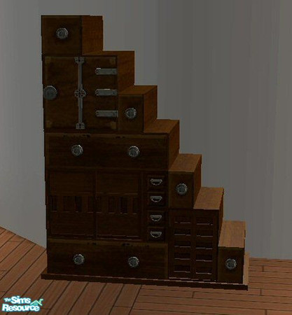 Sims 2 — Carmel Tansu Dresser by SSilver — A carmel colored wood tansu dresser. **Updated to be University Compatible!**