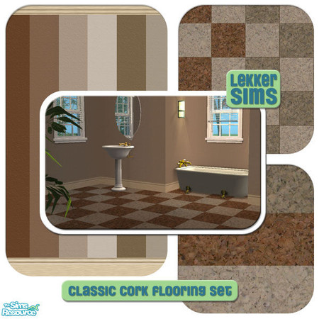 Sims 2 — Classic Cork Flooring by Lekker Sims — Set includes solid and checked cork flooring as well as painted walls in