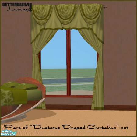 Sims 2 — Duotone Draped Curtains, Green by BetterbeSim — Draped curtains matching the BetterbeSim's Duotone beddings.