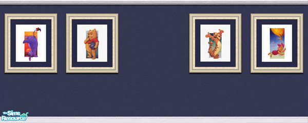 Sims 2 — blu by Mutske — Nice blue wall. With paintings from Pooh,Tigger, Piglet and Eeyoor.