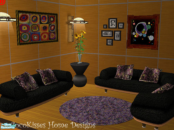 Sims 2 — Modern Art Lover's Living Room Set by oldmember_CocoKissesNYC — Includes: 1 Wall 2 floor tiles (1 plain wood, 1