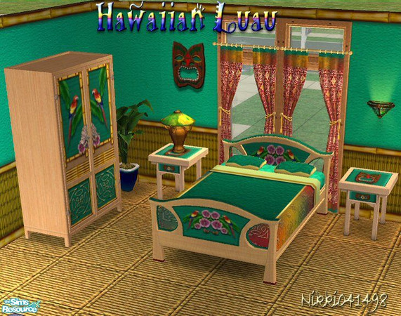 Sims 2 — Hawaiian Luau Bedroom Set by Nikki041498 — Bright, colorful and fun with touches of the Orient. This Hawaiian