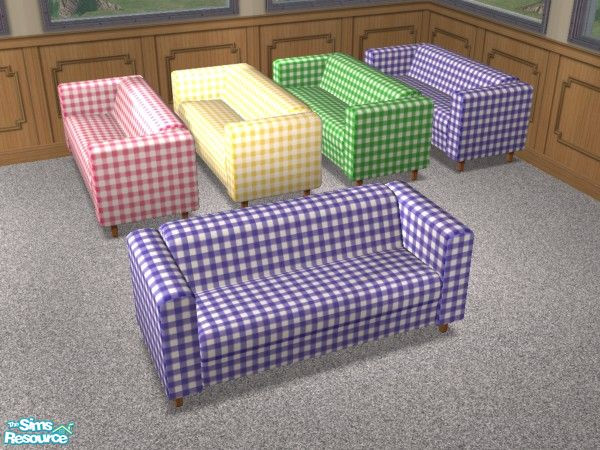 Sims 2 — Gingham Loveseats (Updated) by SimsExile — Set of 4 Gingham covered loveseats (in Blue, Green, Pink and Yellow)